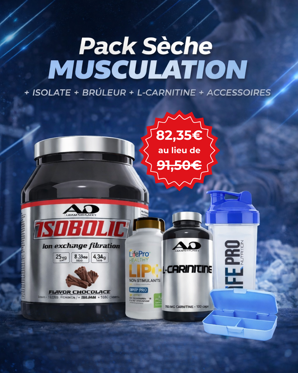 Pack Sèche Musculation – Isolate + Brûleur + L-Carnitine + Accessoires BodYeti
