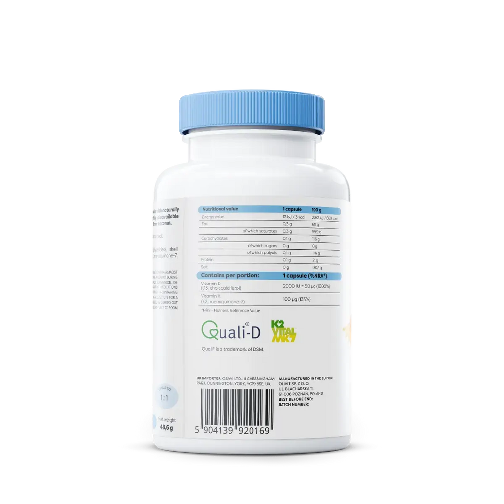 Vitamine D3 + K2 2000IU + 100mcg 60caps - Osavi BodYeti